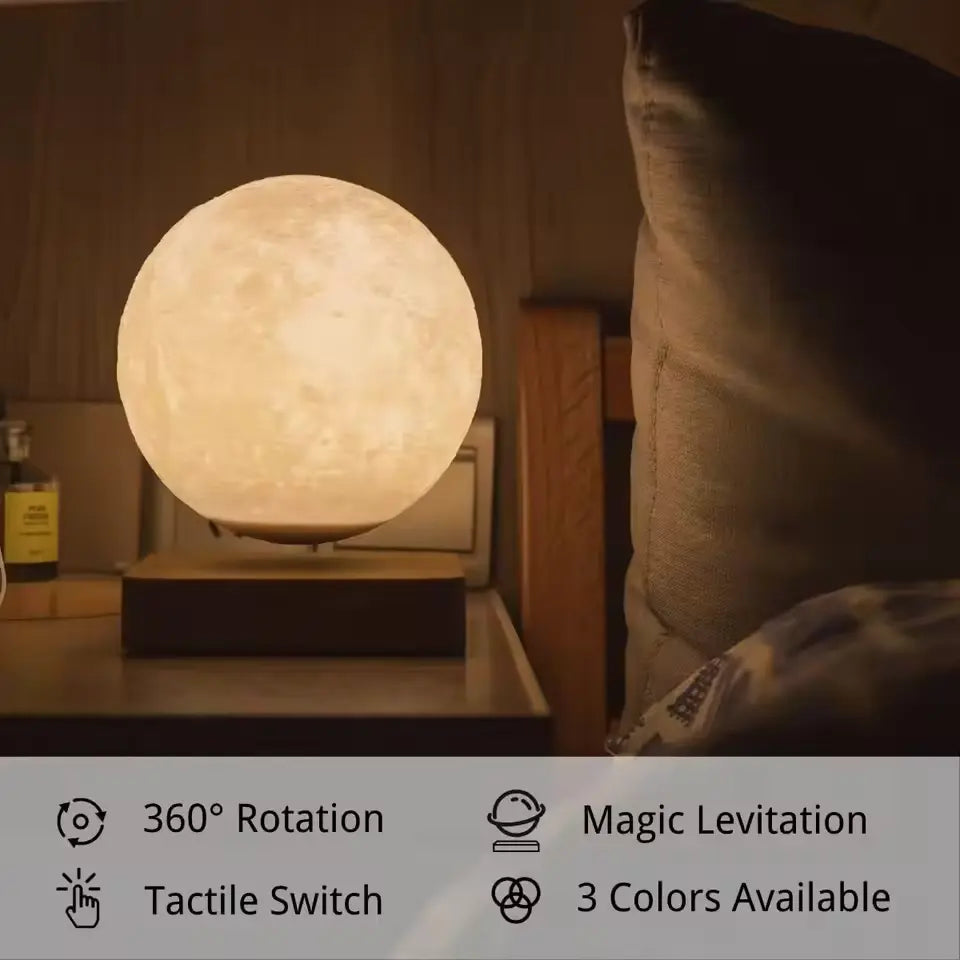 Levitating Moon Lamp - 3-Color Rotating Night Light, Unique Decor