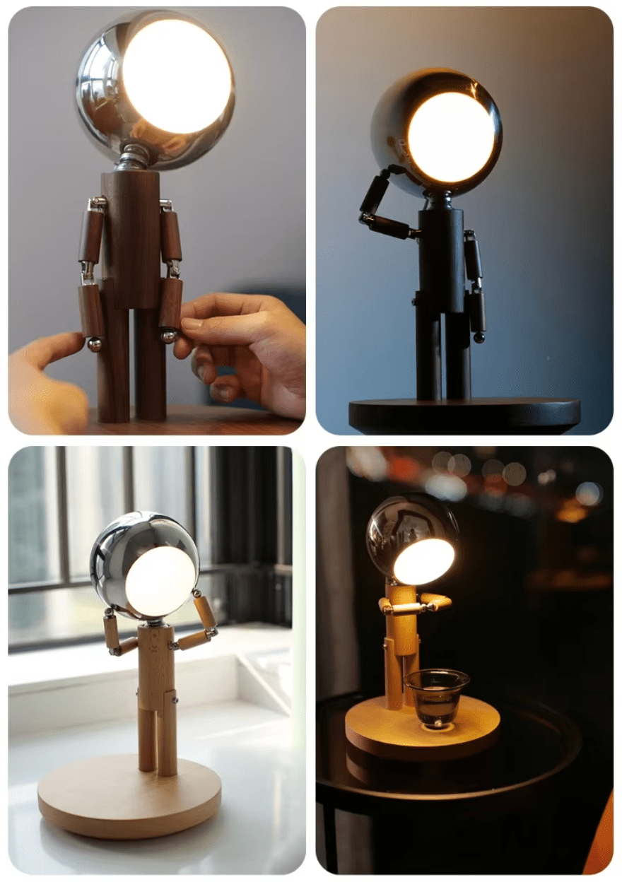 Wooden Astronaut Robot Table Lamp