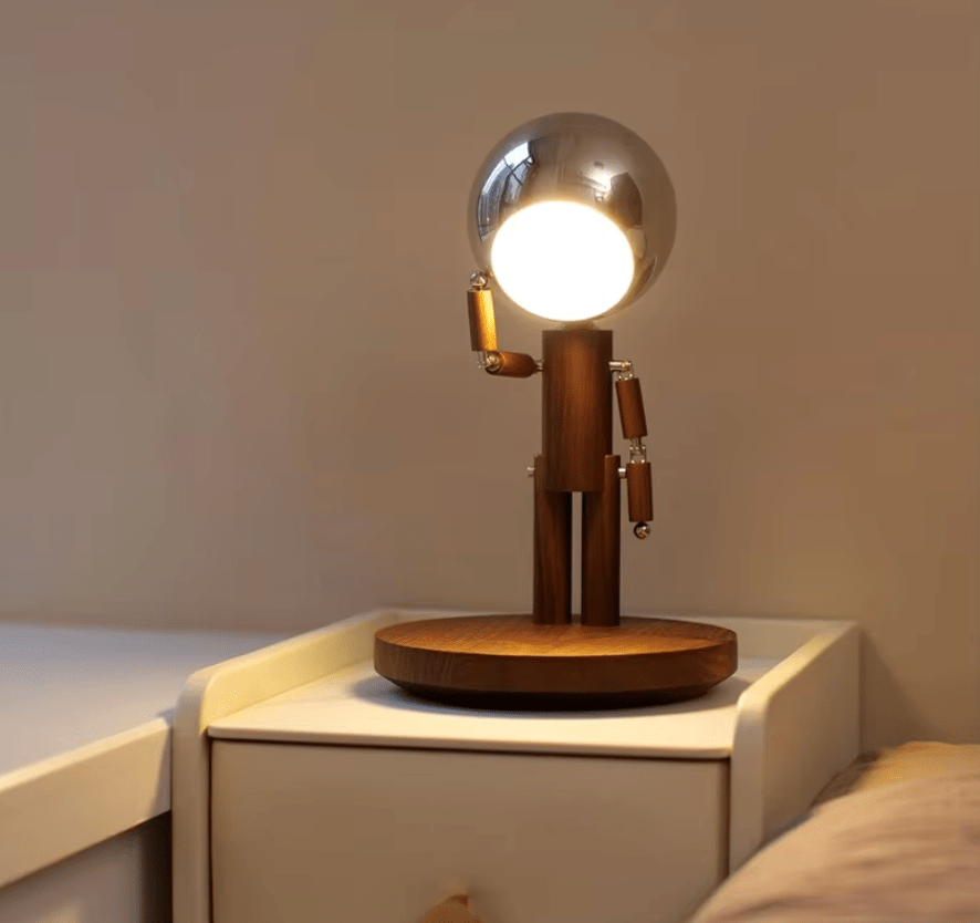 Wooden Astronaut Robot Table Lamp