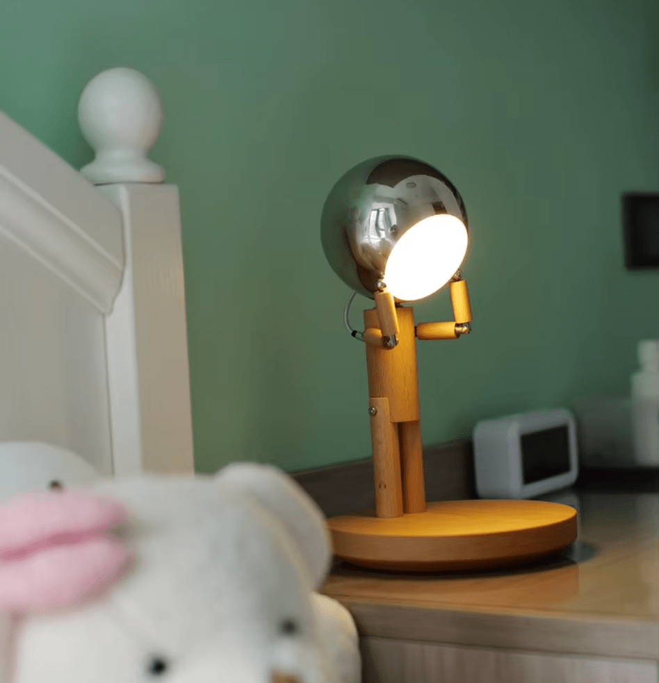 Wooden Astronaut Robot Table Lamp