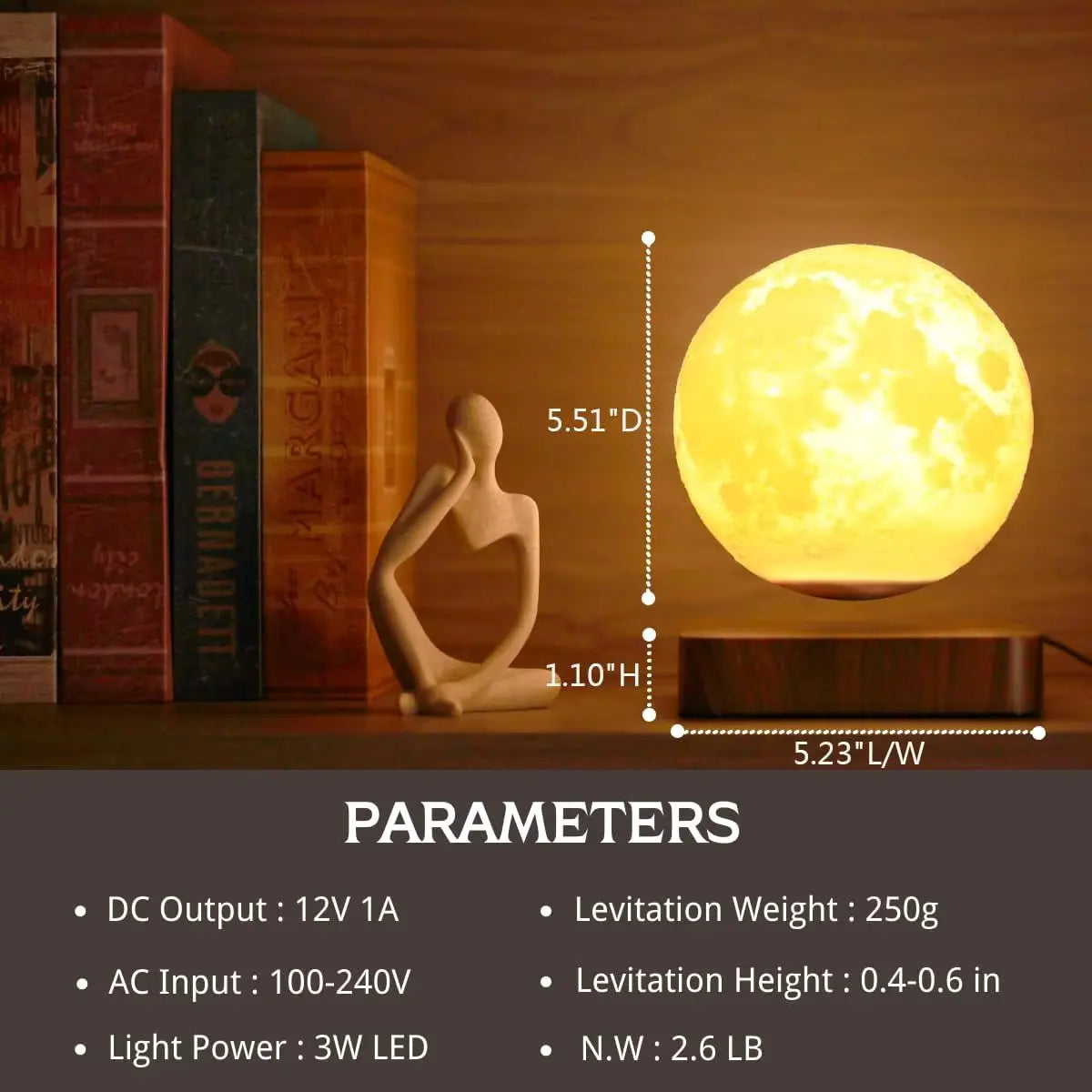 Levitating Moon Lamp - 3-Color Rotating Night Light, Unique Decor