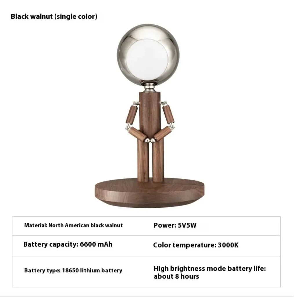 Wooden Astronaut Robot Table Lamp