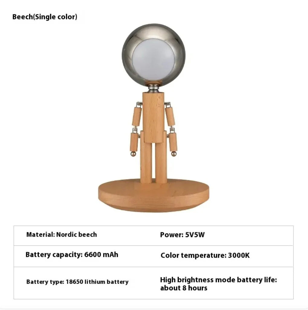 Wooden Astronaut Robot Table Lamp