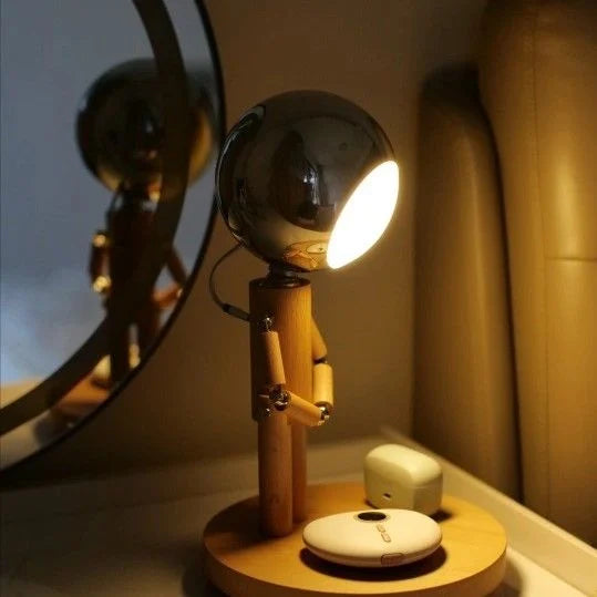 Wooden Astronaut Robot Table Lamp