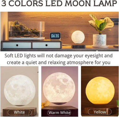 Levitating Moon Lamp - 3-Color Rotating Night Light, Unique Decor