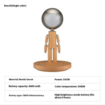 Wooden Astronaut Robot Table Lamp